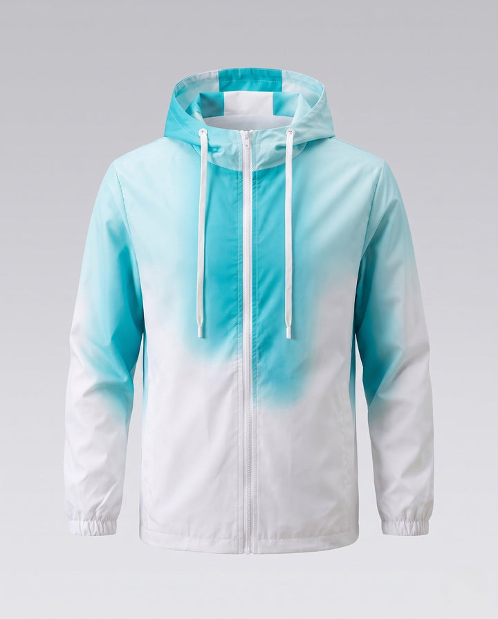Unisex Farbverlauf-Leichte Windjacke mit Kapuze, Kordelzug und durchgehendem Reißverschluss