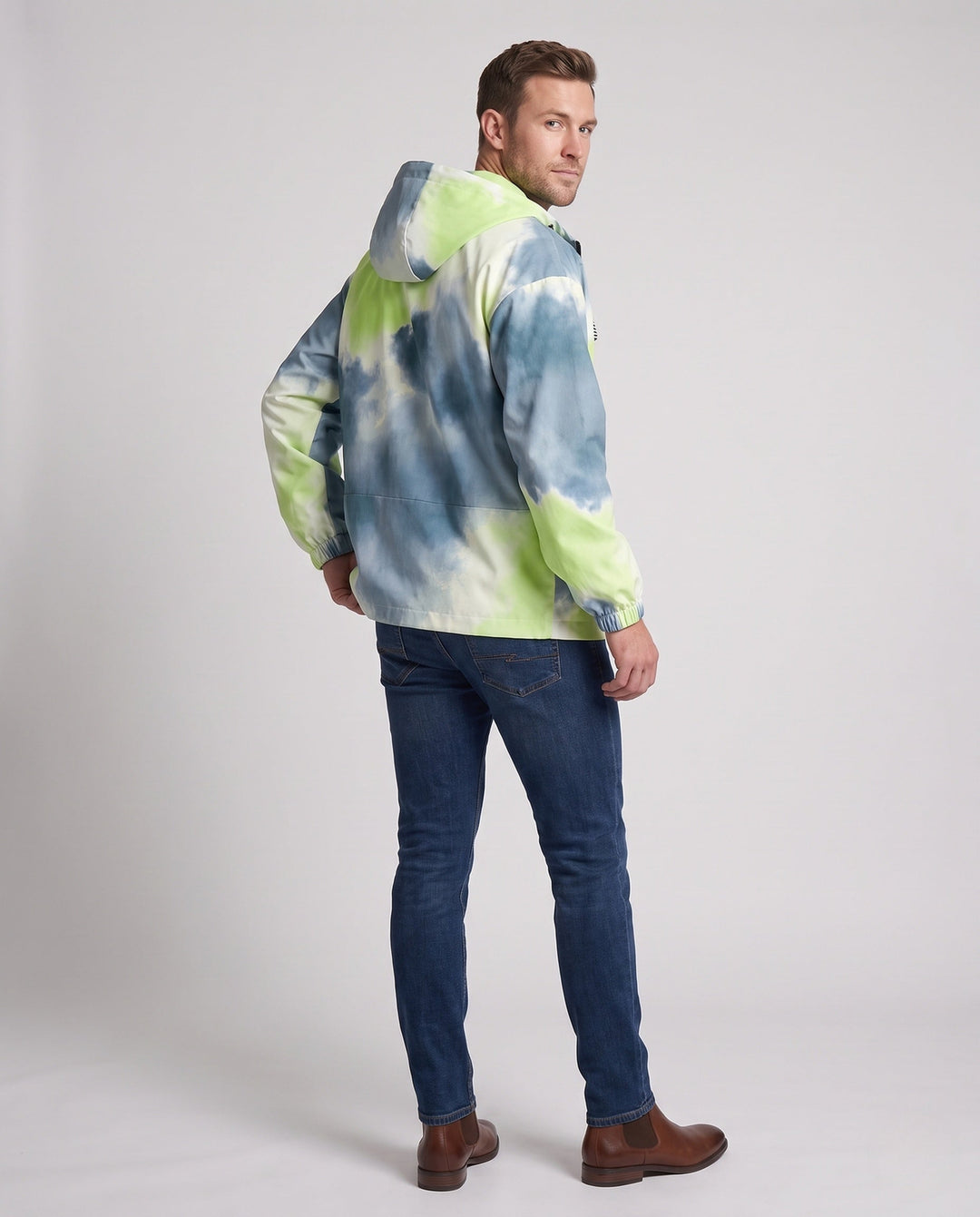 Unisex Leichte Kapuzen-Utility-Übergangsjacke mit Farbverlauf, Reißverschluss &amp; Mehrfach-Taschen