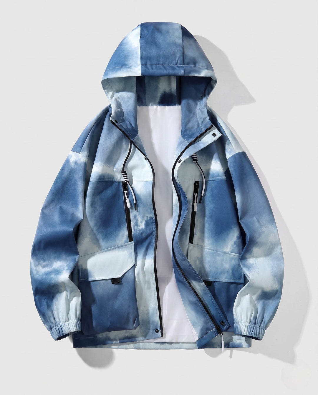 Unisex Leichte Kapuzen-Utility-Übergangsjacke mit Farbverlauf, Reißverschluss &amp; Mehrfach-Taschen