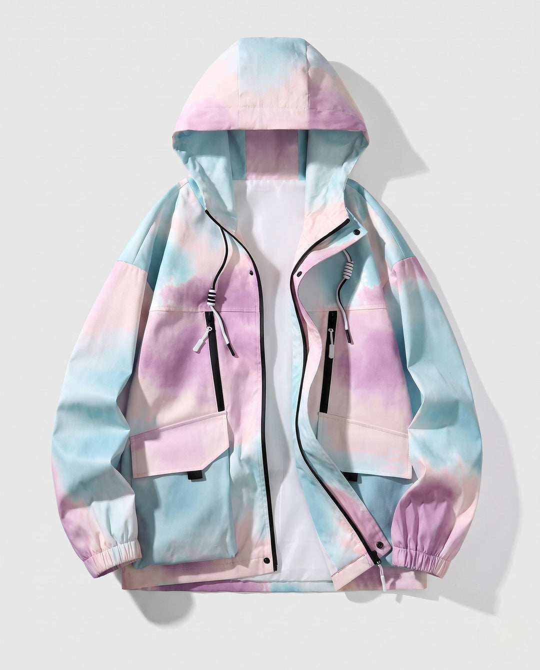 Unisex Leichte Kapuzen-Utility-Übergangsjacke mit Farbverlauf, Reißverschluss &amp; Mehrfach-Taschen