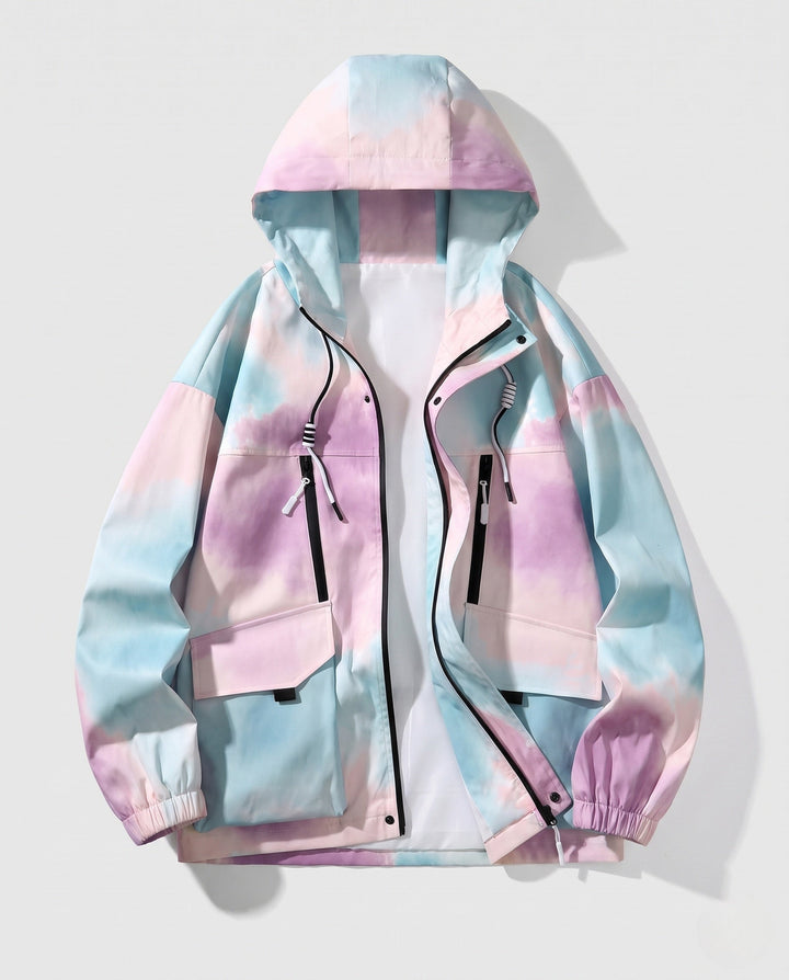 Unisex Leichte Kapuzen-Utility-Übergangsjacke mit Farbverlauf, Reißverschluss &amp; Mehrfach-Taschen