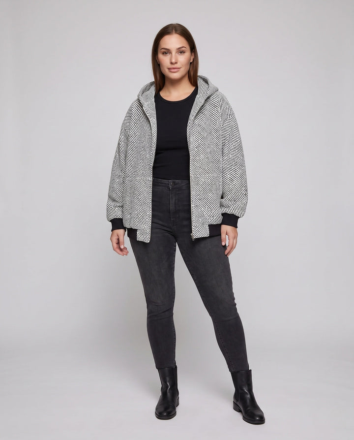 Unisex oversize teddy-fleece-Kapuzenjacke mit durchgehendem Reißverschluss und aufgesetzten Eingrifftaschen
