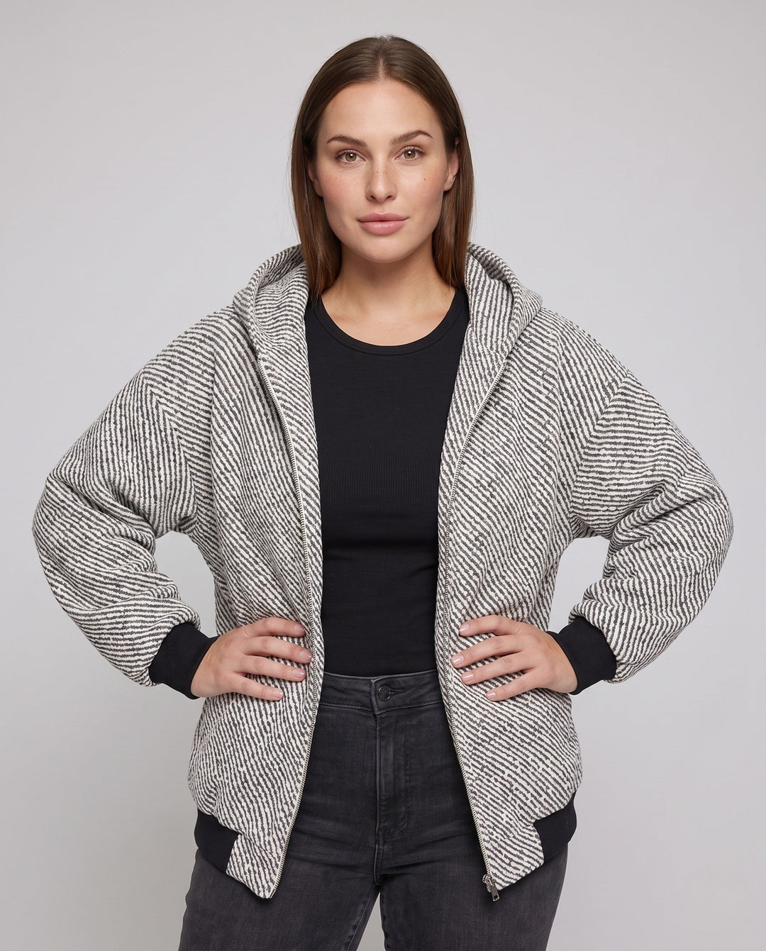 Unisex oversize teddy-fleece-Kapuzenjacke mit durchgehendem Reißverschluss und aufgesetzten Eingrifftaschen