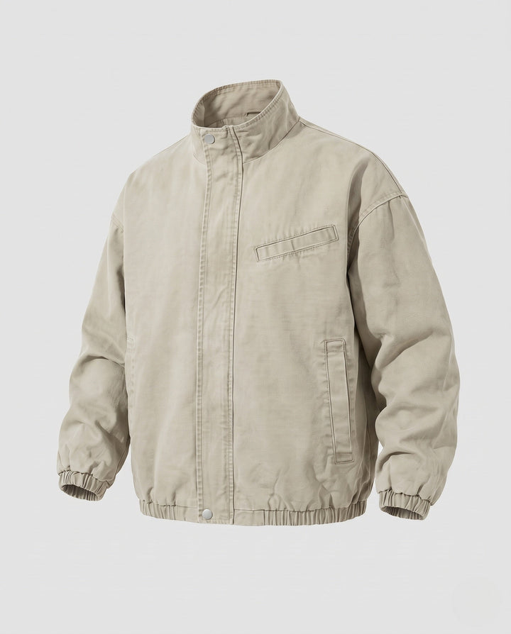 Unisex oversize Utility-Fieldjacke mit Stehkragen, verdeckter Druckknopfleiste und elastischem Saum