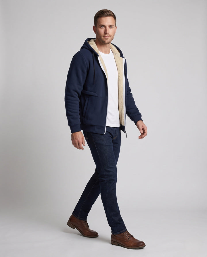 Herr Cozy Fleece Jacka med Huva