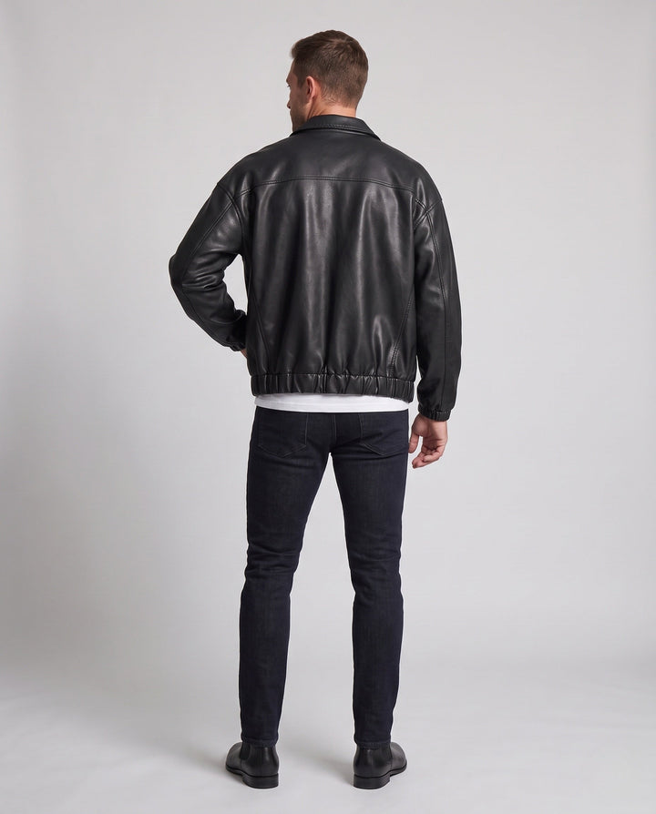 Herr Fashionable Konstläder Jacka med Elastisk Waistband