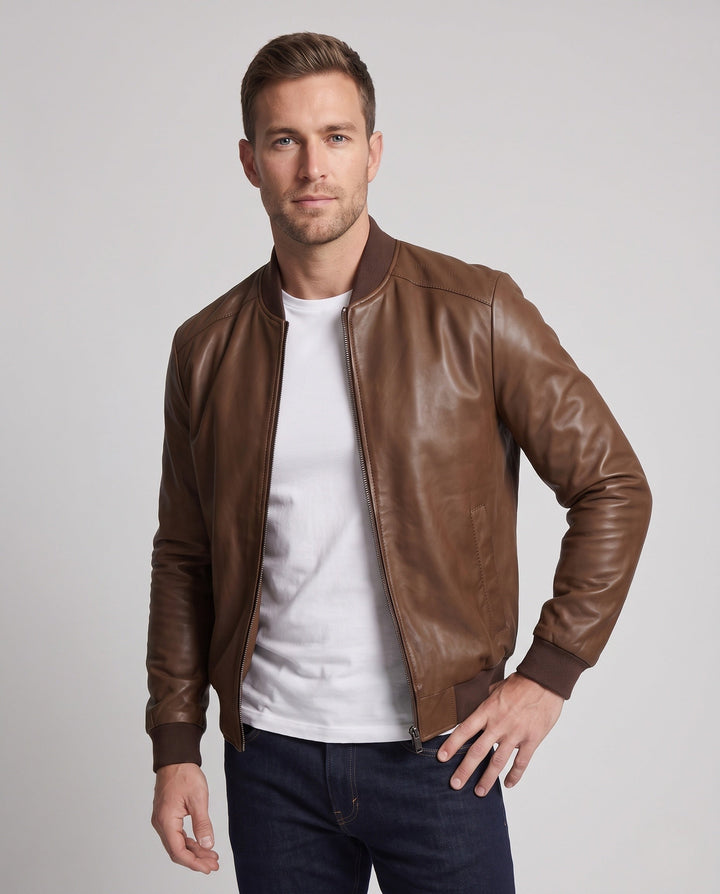 Herr Stilren Konstläder Jacka med Sportig Design