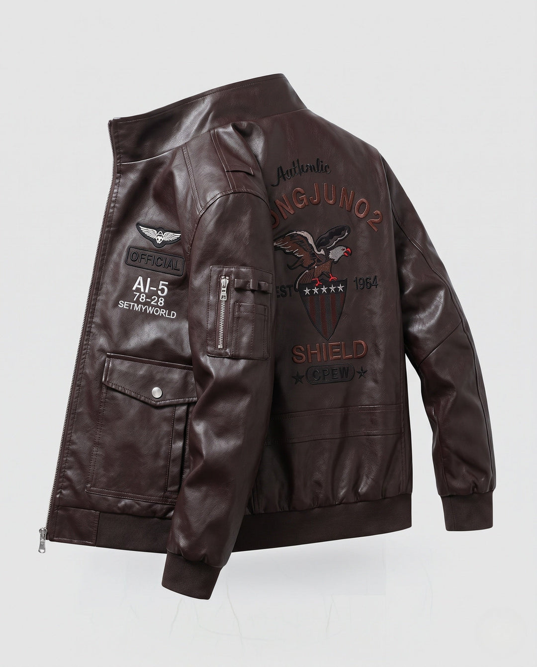 Herr Fashion Konstläder Jacka med Embroidery