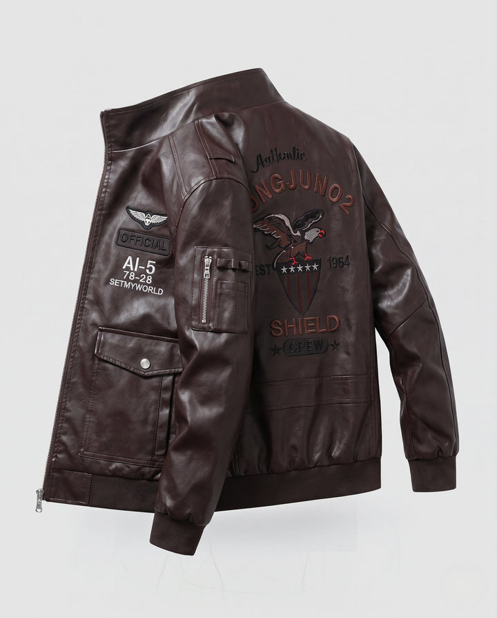 Herr Fashion Konstläder Jacka med Embroidery