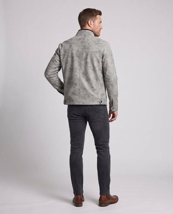 Herr Fashion Läder Jacka med Stående Krage