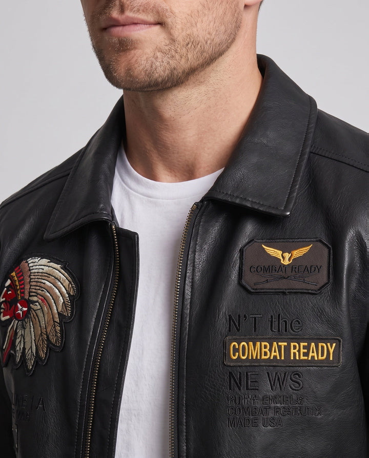 Herr Fashionable Läder Jacka med Embroideries