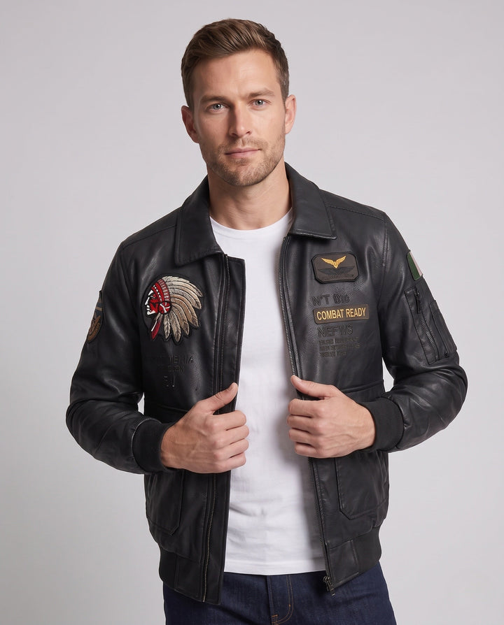 Herr Fashionable Läder Jacka med Embroideries
