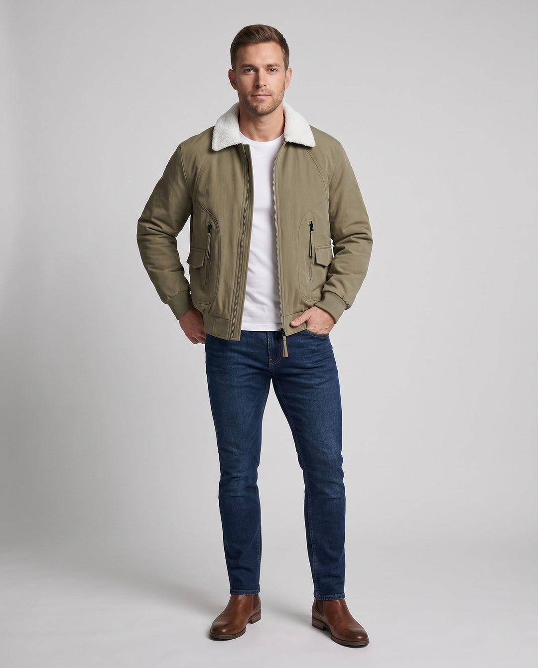Herr Fashion Övergångs Jacka med Fleece Krage