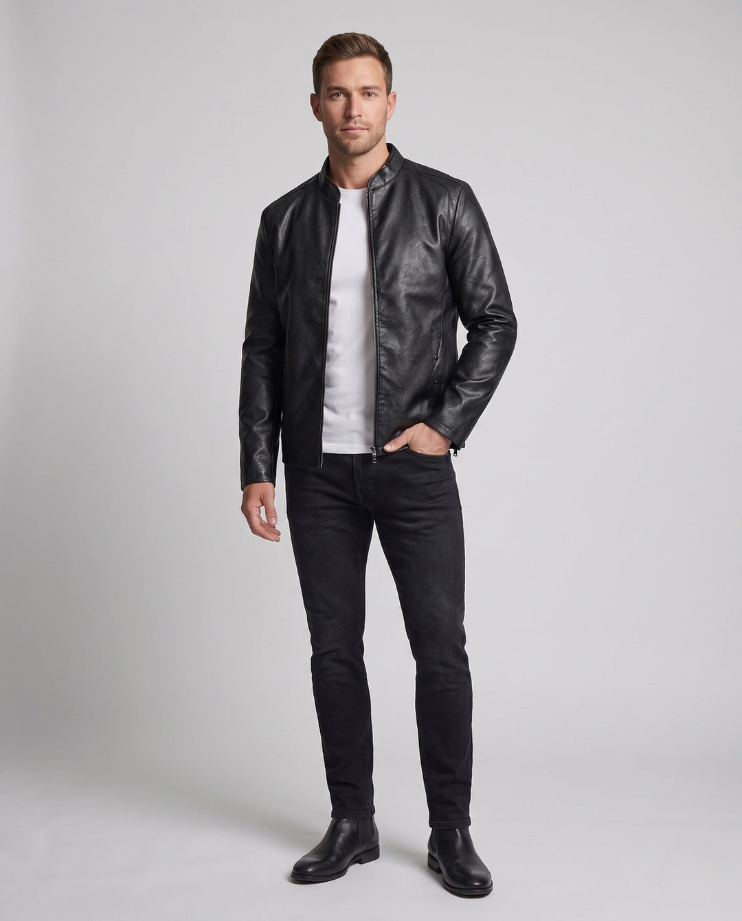 Herr Fashion Läder Jacka