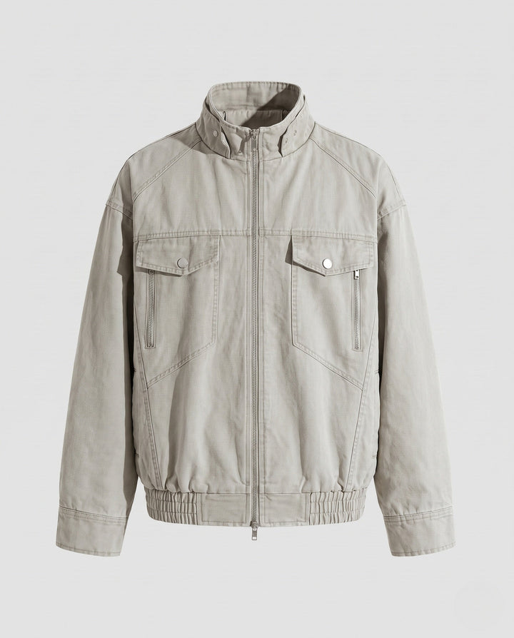 Herr Oversized Utility Övergång Jacka med Ståkrage, Elastisk Fåll och Bröstfickor
