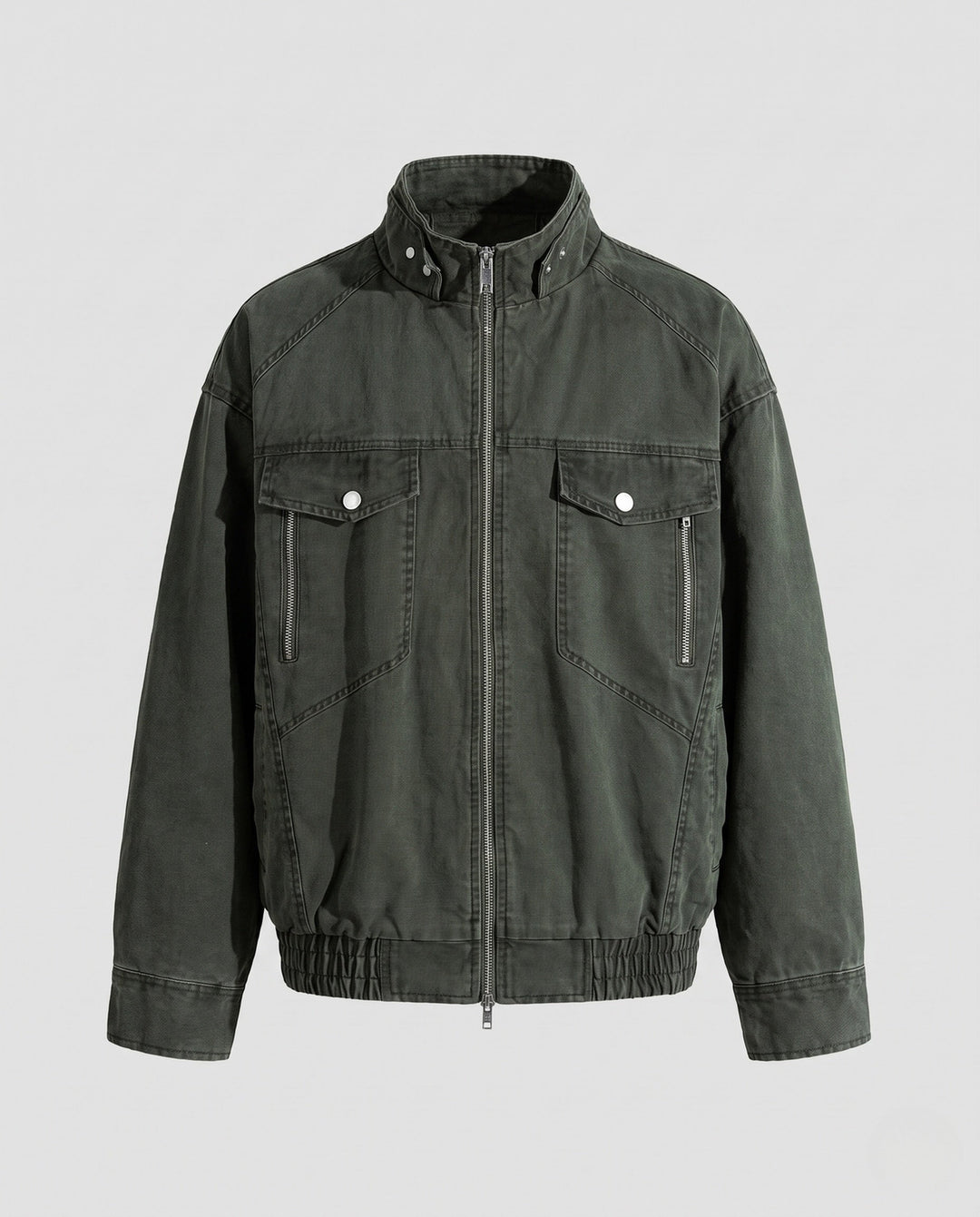 Herr Oversized Utility Övergång Jacka med Ståkrage, Elastisk Fåll och Bröstfickor