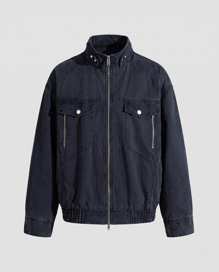 Herr Oversized Utility Övergång Jacka med Ståkrage, Elastisk Fåll och Bröstfickor