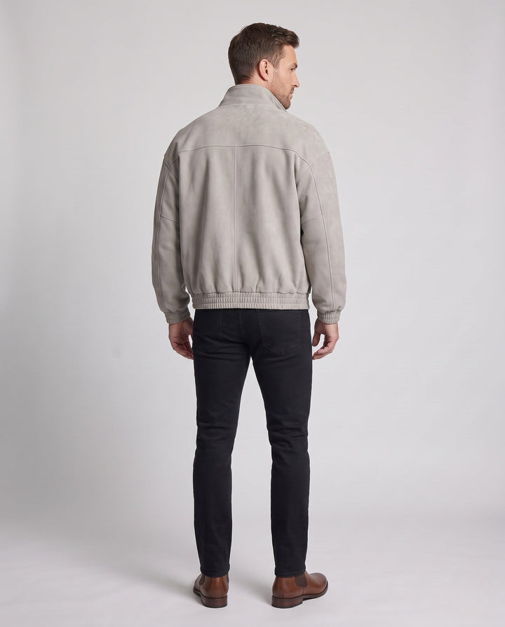 Herr Oversized Velvet Jacka med Stående Krage, Tvåvägsdragkedja och Elastisk Fåll