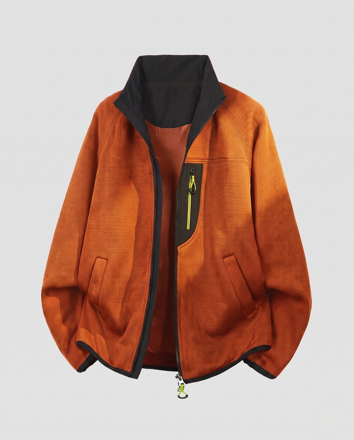 Herr Oversize Zip-Softshell-Fleece Jacka i Utility Look med Standing Krage och Kontrast Dragkedja