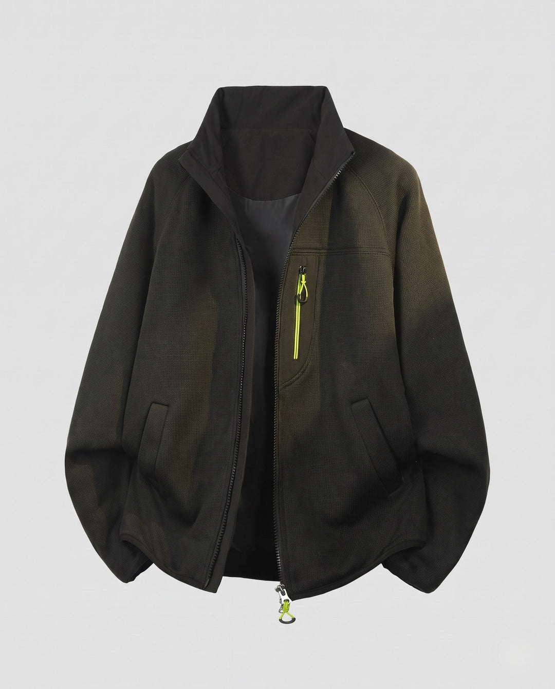 Herr Oversize Zip-Softshell-Fleece Jacka i Utility Look med Standing Krage och Kontrast Dragkedja