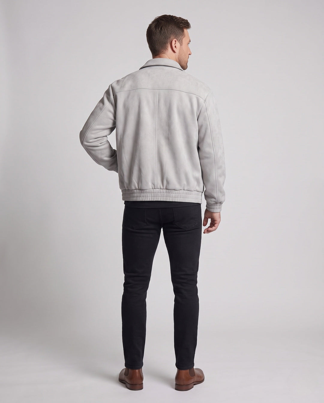 Herr Oversized Suede Look Zip Jacka med Skjorta Krage, Elastisk Muddar och Lock Fickor