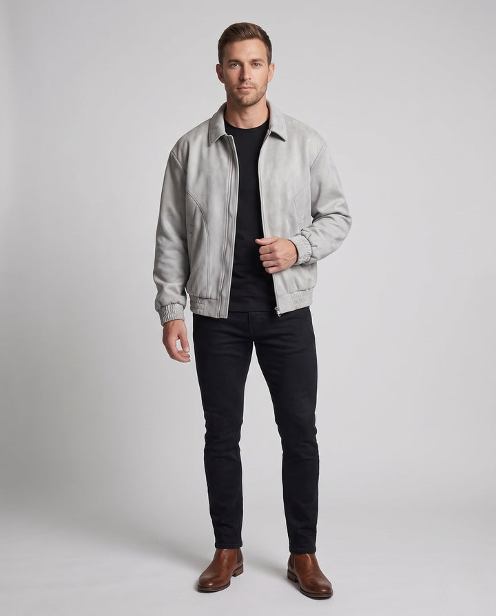Herr Oversized Suede Look Zip Jacka med Skjorta Krage, Elastisk Muddar och Lock Fickor