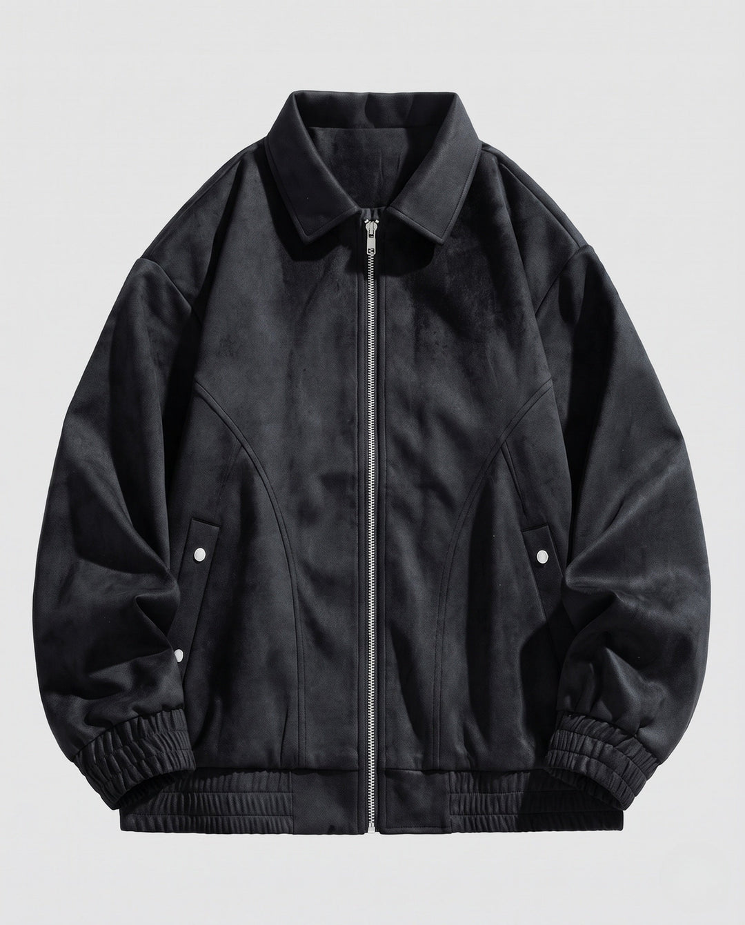Herr Oversized Suede Look Zip Jacka med Skjorta Krage, Elastisk Muddar och Lock Fickor