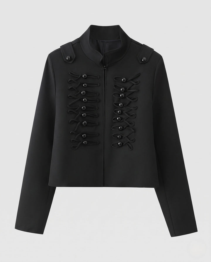 Dam kort Military jacka in Hussar stil med dekorativ Cords