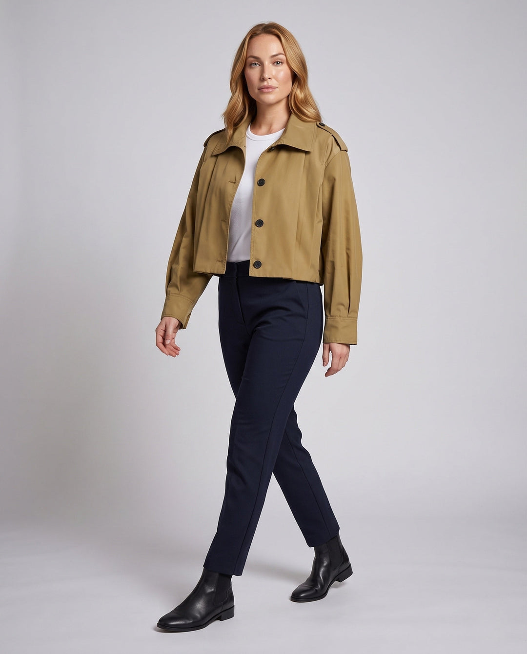 Dam kort skärning Boxy Blouson jacka med skjortkrage och Epaulets