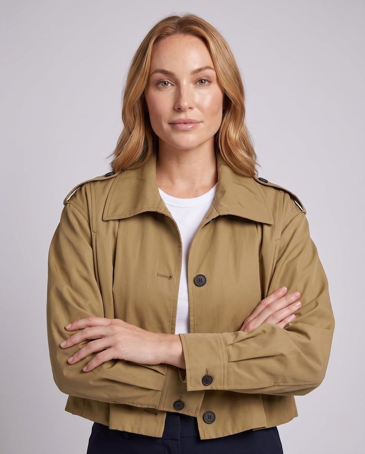 Dam kort skärning Boxy Blouson jacka med skjortkrage och Epaulets
