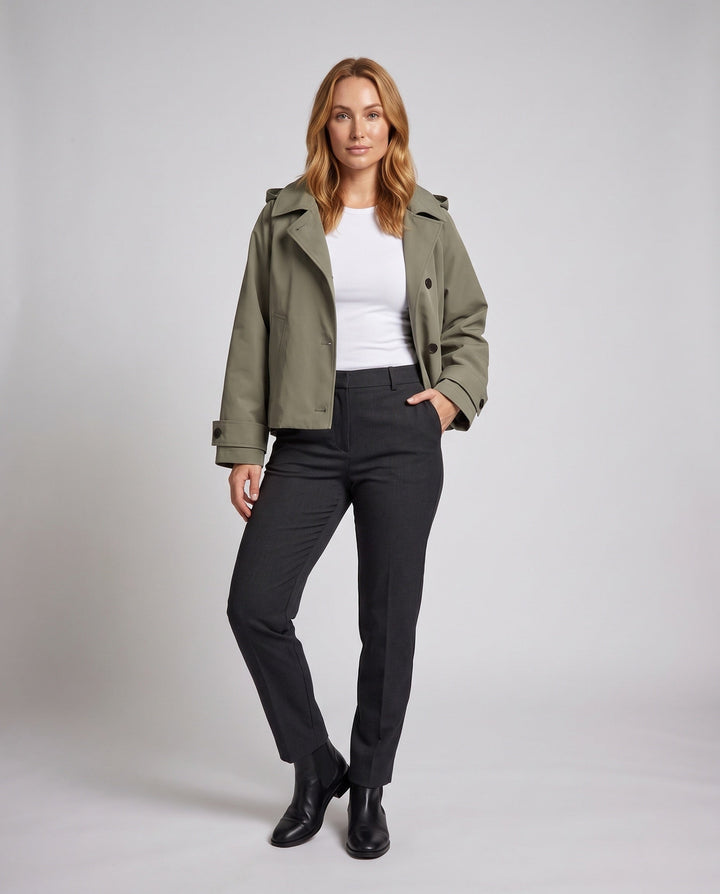 Dam kort skärning Boxy trench med Notched krage och oversize ärmar