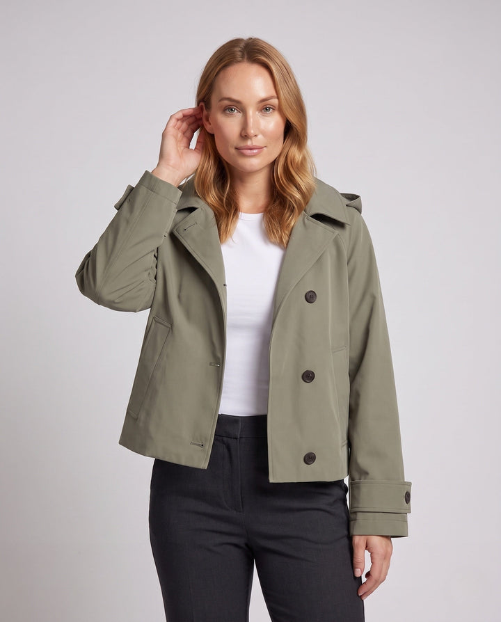 Dam kort skärning Boxy trench med Notched krage och oversize ärmar
