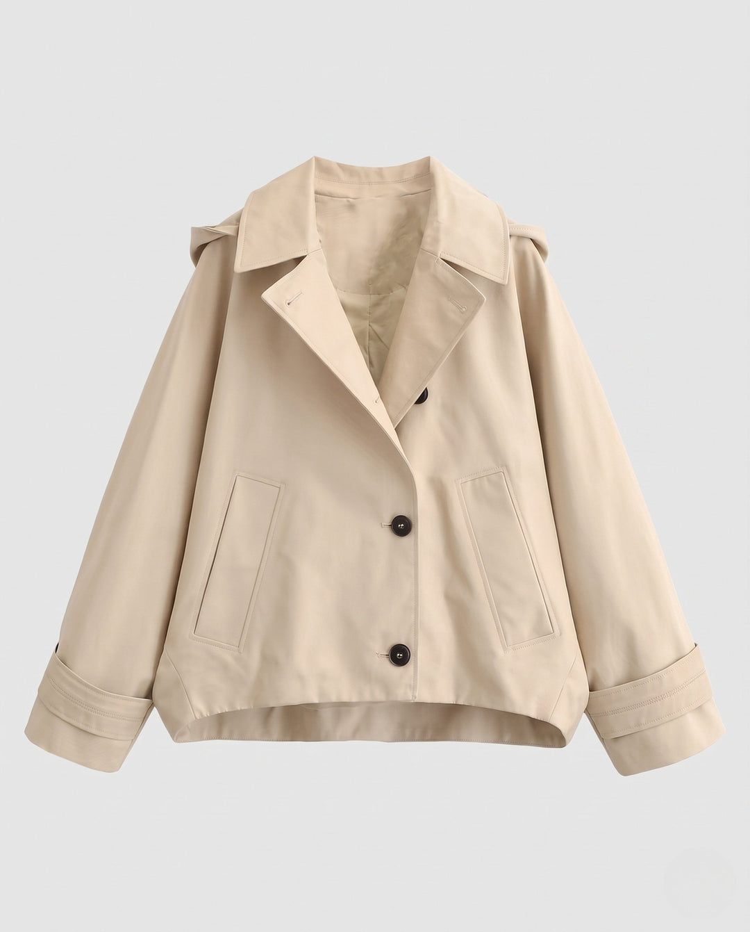Dam kort skärning Boxy trench med Notched krage och oversize ärmar