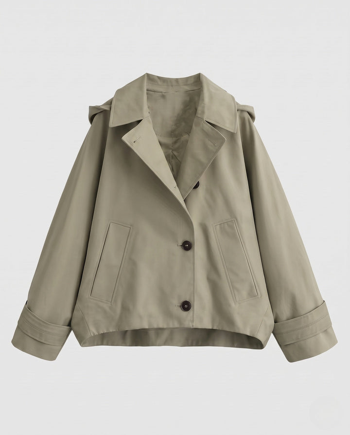 Dam kort skärning Boxy trench med Notched krage och oversize ärmar