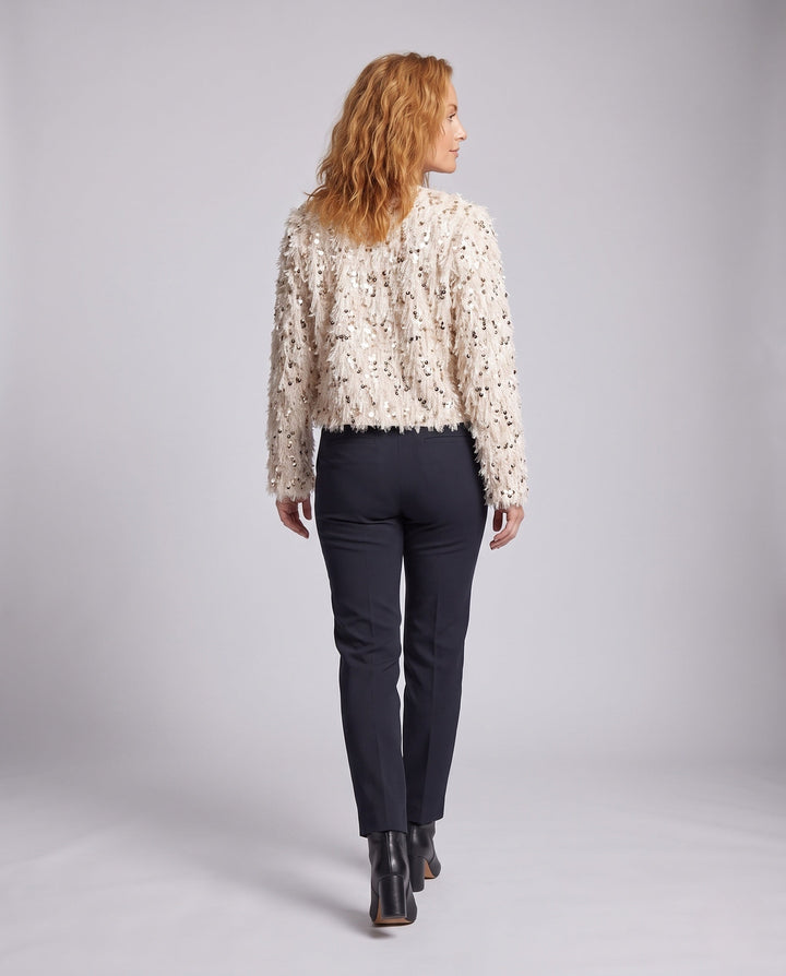 Dam Kort Sequin Teddy Jacka i Konstpäls Look med Round Neckline och Foder