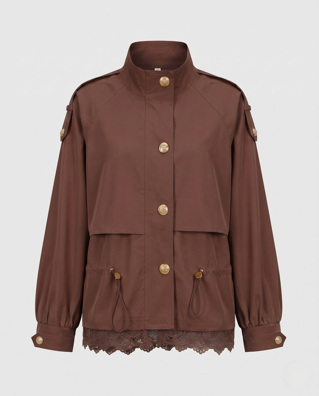 Dam utility field jacka med dragsko, lace trim och ståkrage