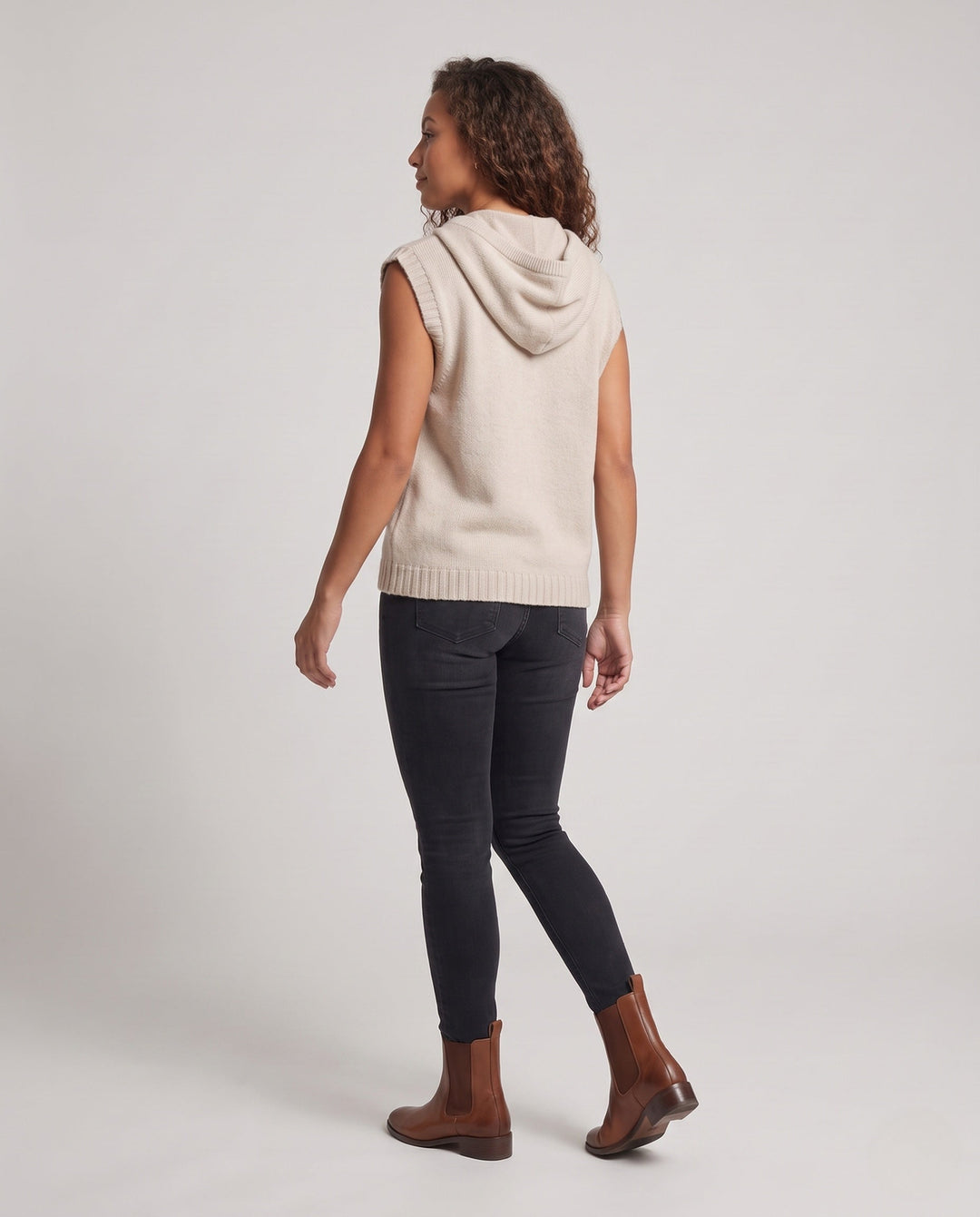 Dam ärmlös med huva Knit väst med hel Zip och Cashmere-like Softness