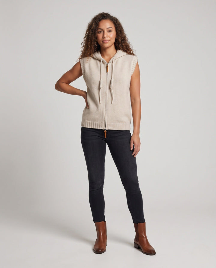 Dam ärmlös med huva Knit väst med hel Zip och Cashmere-like Softness