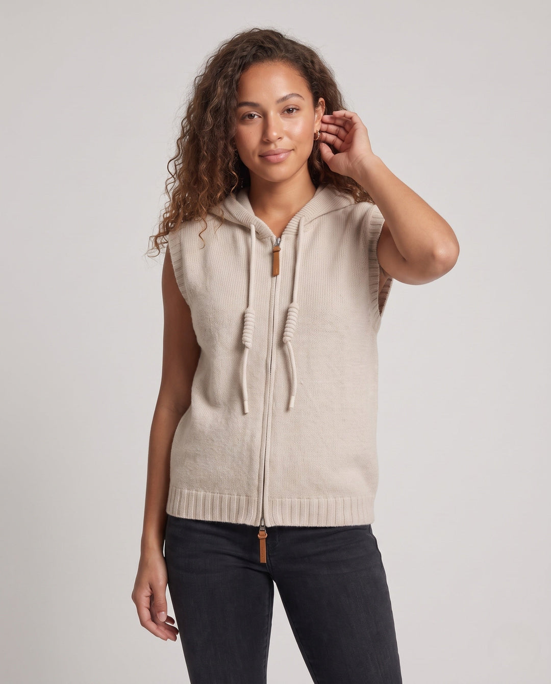 Dam ärmlös med huva Knit väst med hel Zip och Cashmere-like Softness