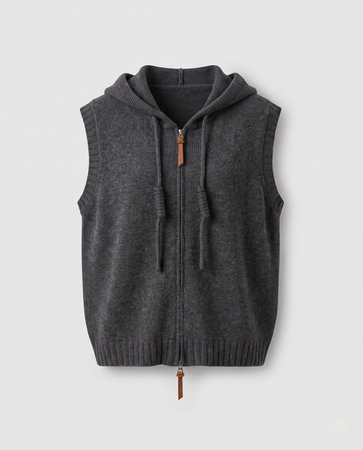 Dam ärmlös med huva Knit väst med hel Zip och Cashmere-like Softness