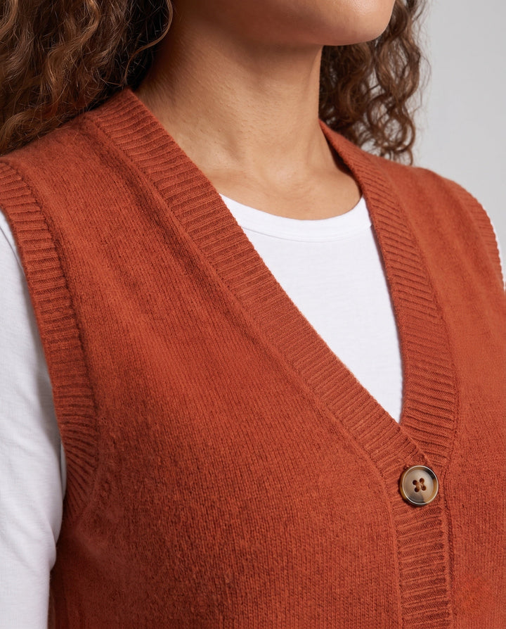 Dam Sleeveless Ullblandning Stickad Väst med V-ringad och Knapplist