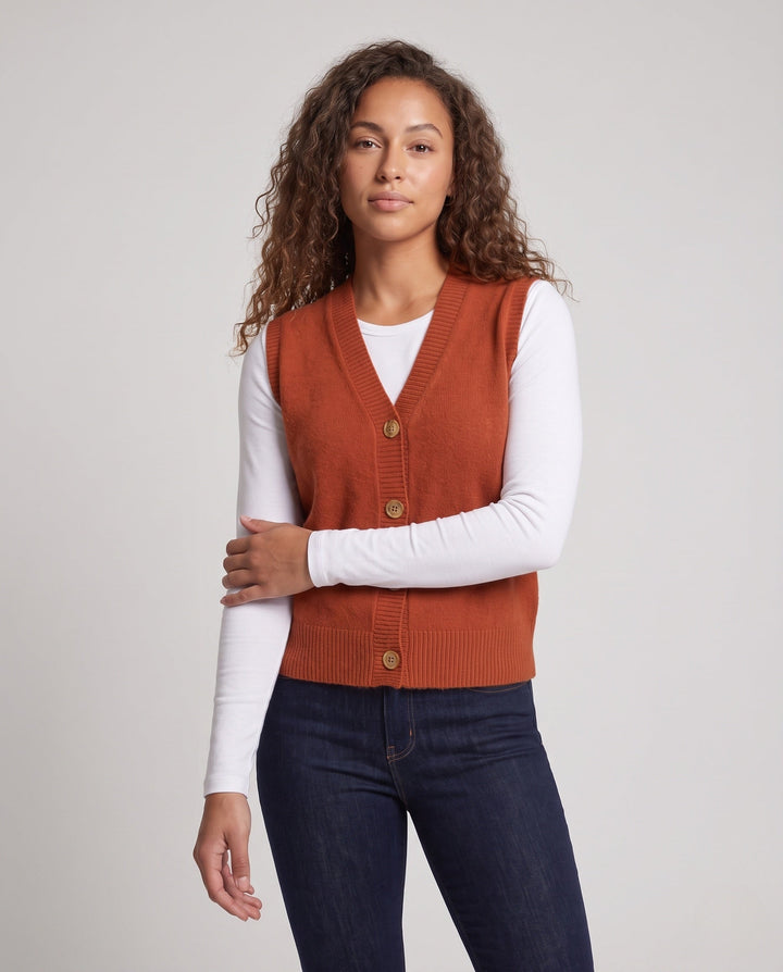 Dam Sleeveless Ullblandning Stickad Väst med V-ringad och Knapplist
