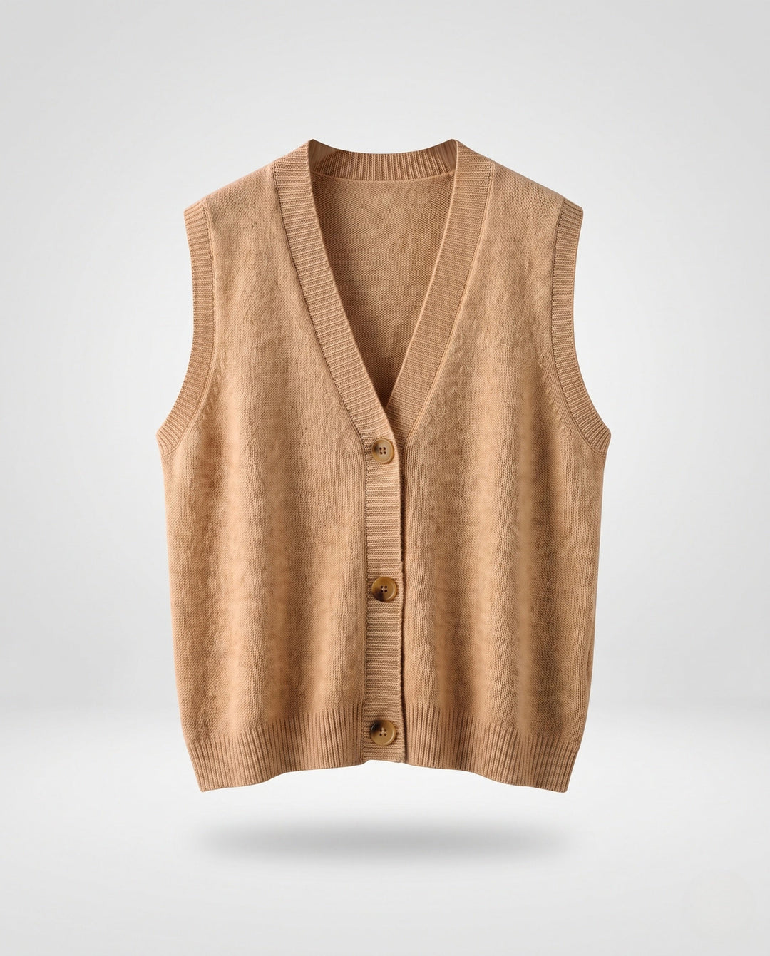 Dam Sleeveless Ullblandning Stickad Väst med V-ringad och Knapplist
