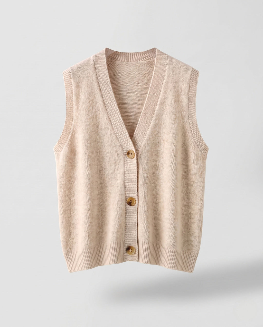 Dam Sleeveless Ullblandning Stickad Väst med V-ringad och Knapplist