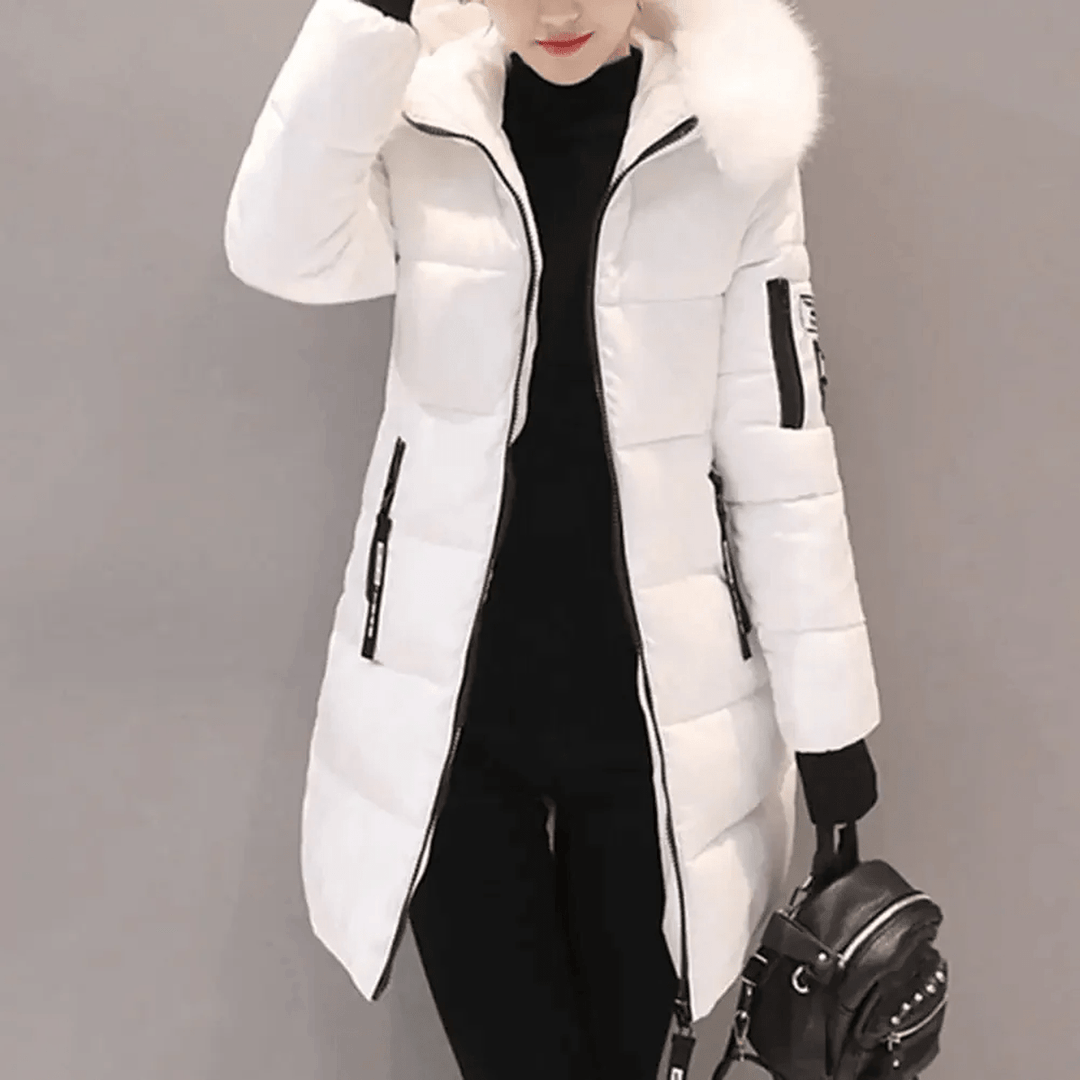 | Patched oversize Puffer Kappa med Fusk Päls Huva