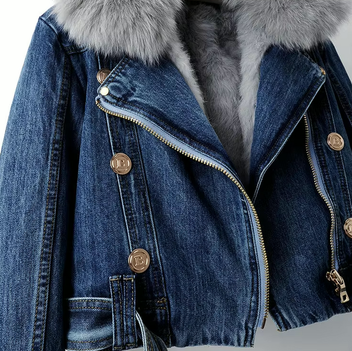 | denimjacka med Fusk Päls Krage