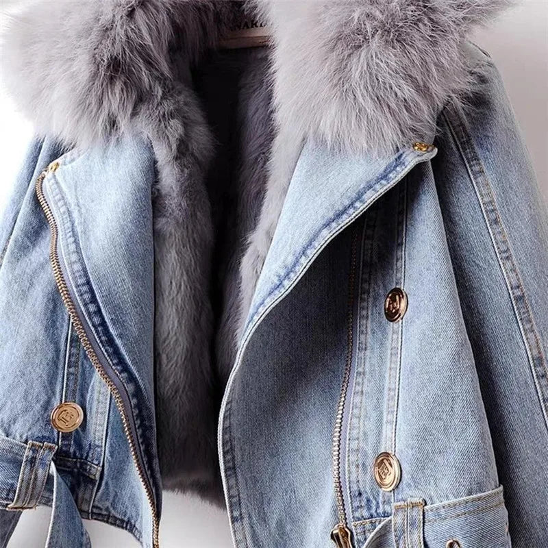 | denimjacka med Fusk Päls Krage