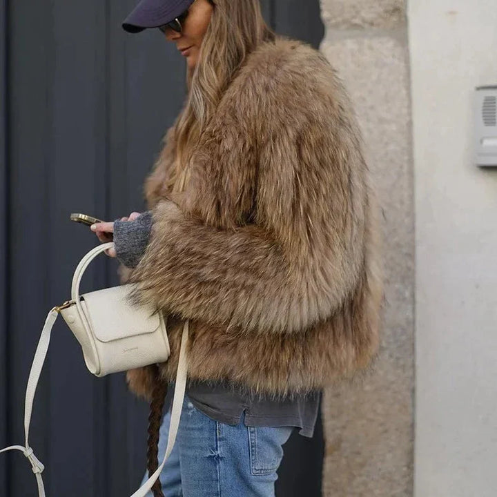 | Dam Cropped Jacka Tillverkad Av Fusk Päls