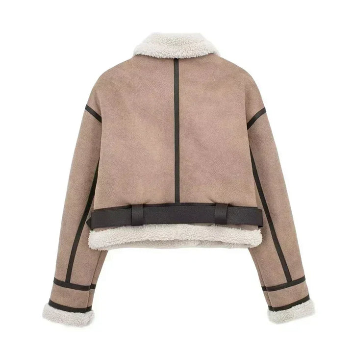 | Sheepskin Jacka - Kort Model - oversize Passform - värm Ull Foder - dragkedjestängning