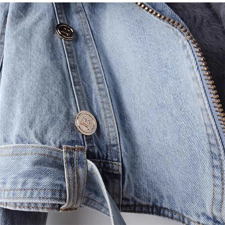 | denimjacka med Fusk Päls Krage